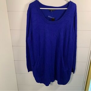 NWT Cyrus Lightweight Sweater Women Sz‎ 3XL Royal Blue Pockets Rounded Hem
